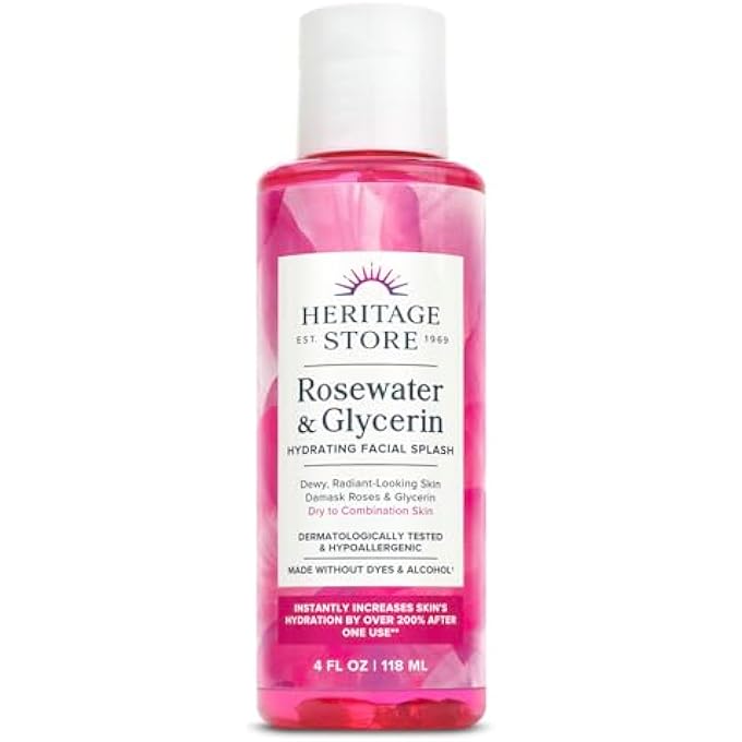 Heritage STORE ROSEWATER WITH GLYCERIN | ALCOHOL FREE, 100% PURE VEGAN | BENEFITS SKIN, HAIR & MORE | FACIAL TONER & MOISTURIZER | 4 OZ - Image 1